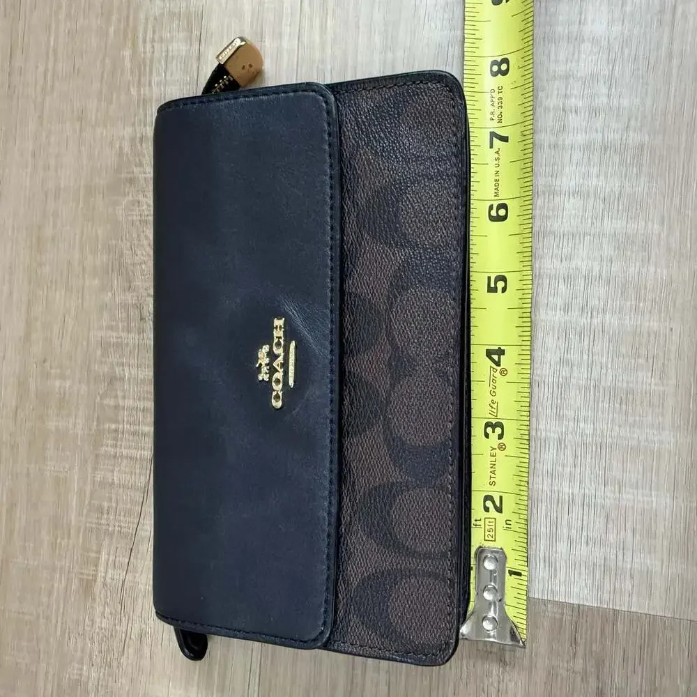 Coach Signature Coated Canvas and Leather Foldover Clutch Wallet